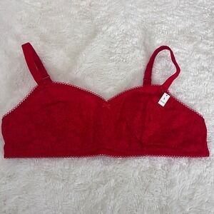 Victorias Secret PINK Womens Red Floral Lace Unlined Bralette Wireless Large NWT